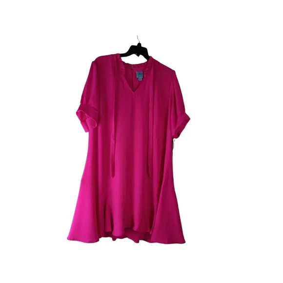CeCe Womens A Line Dress Garden Rose Ruffle Mini Short Sleeve VNeck Back Zip 3X